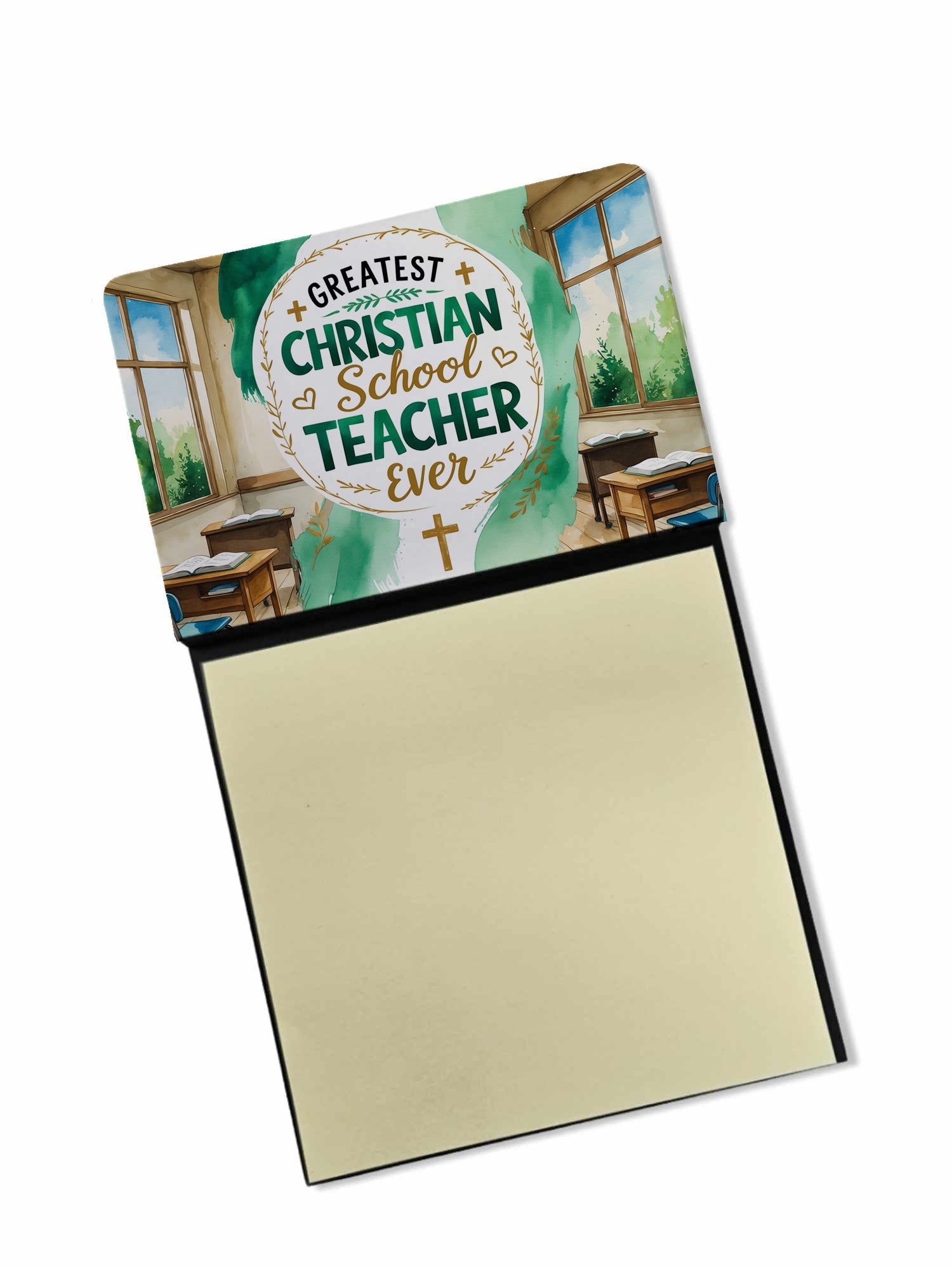 Greatest Christian School Teacher Ever Funny Sticky Note Holder for Teacher's Gift Refillable with 3x3 Notes
