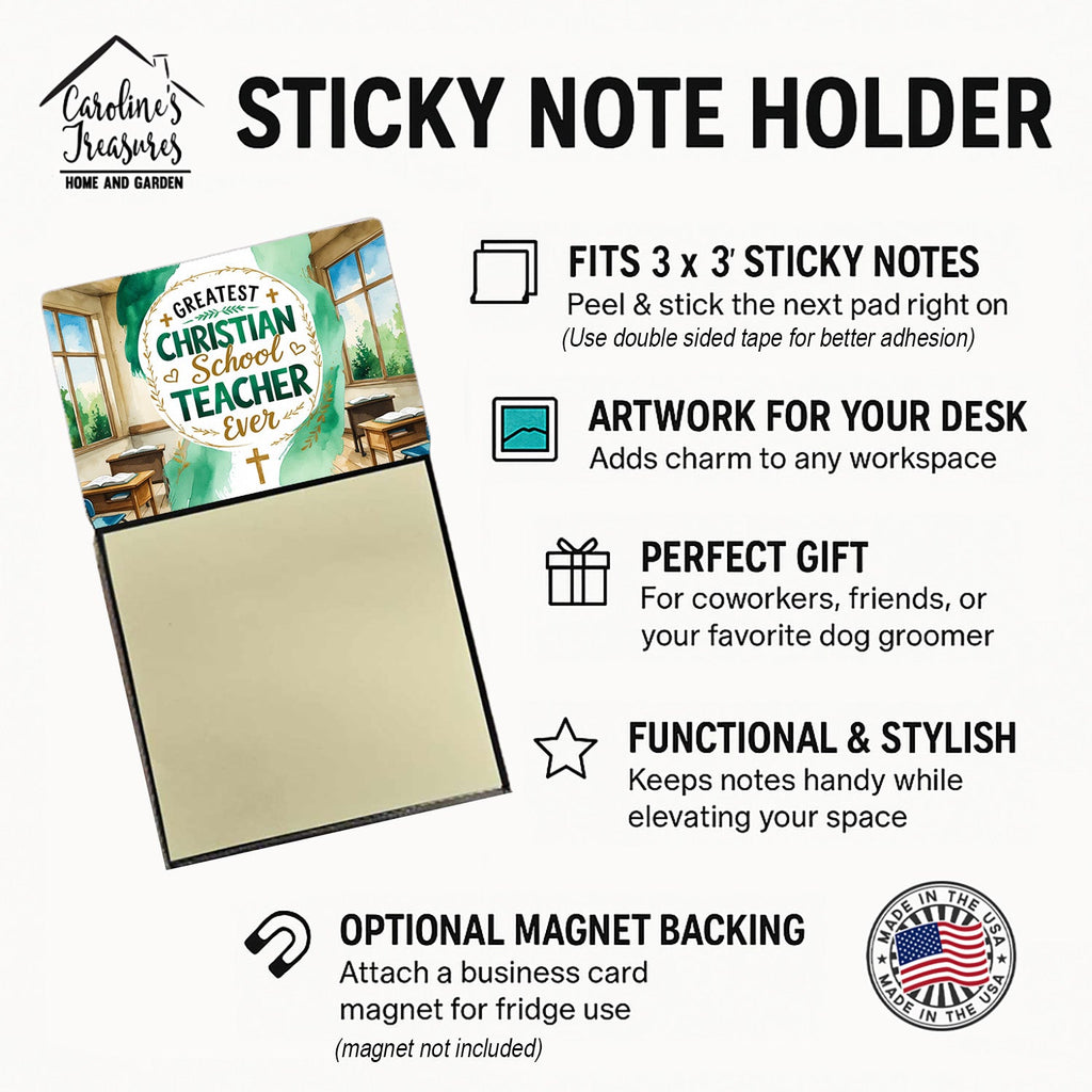 Greatest Christian School Teacher Ever Funny Sticky Note Holder for Teacher's Gift Refillable with 3x3 Notes