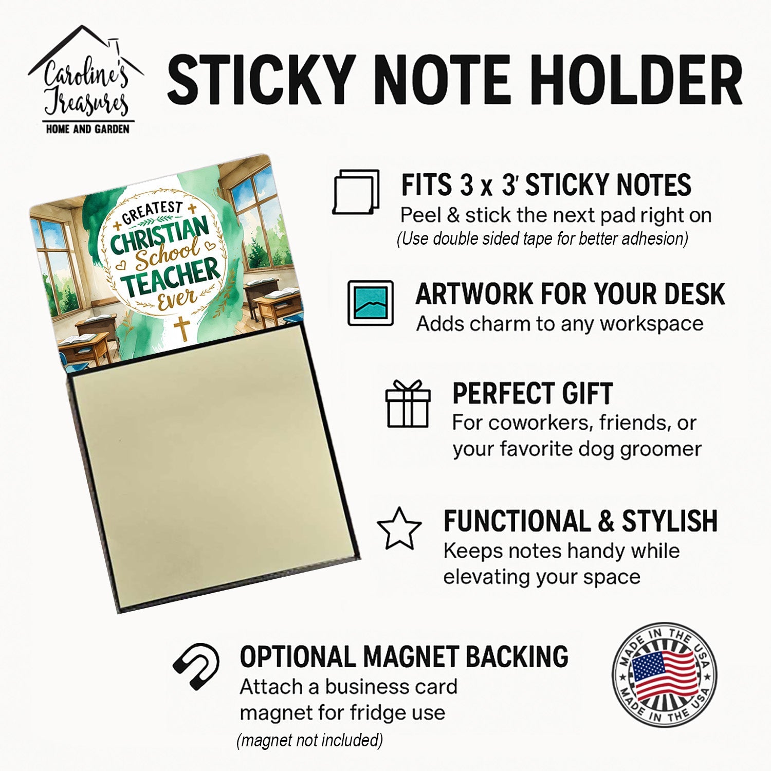 Greatest Christian School Teacher Ever Funny Sticky Note Holder for Teacher's Gift Refillable with 3x3 Notes