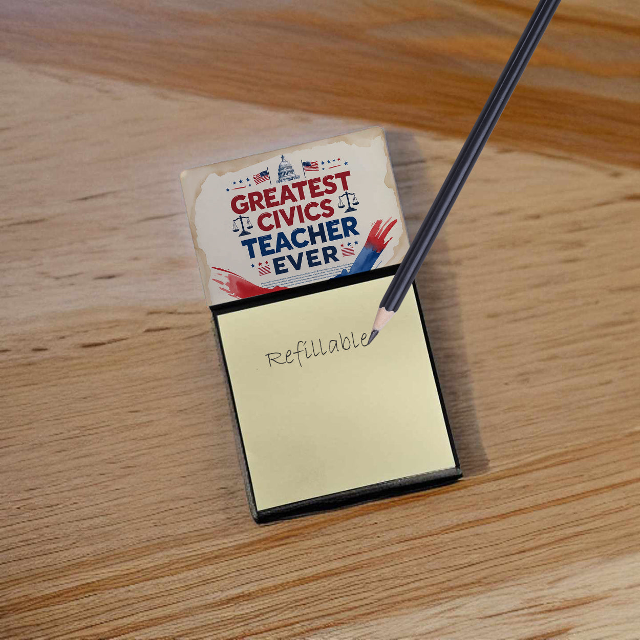 Greatest Civics Teacher Ever Funny Sticky Note Holder for Teacher's Gift Refillable with 3x3 Notes