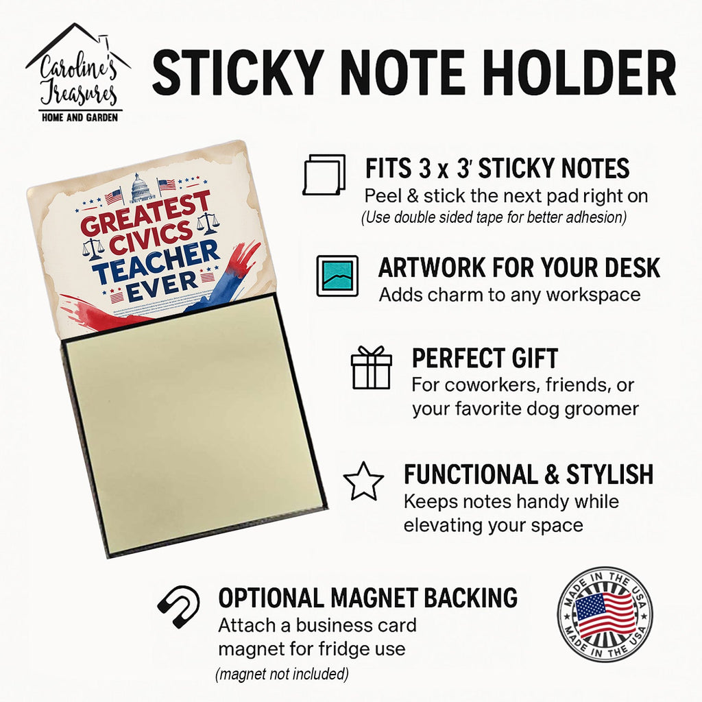 Greatest Civics Teacher Ever Funny Sticky Note Holder for Teacher's Gift Refillable with 3x3 Notes