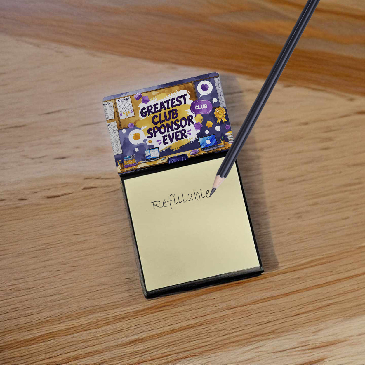 Greatest Club Sponsor Ever Funny Sticky Note Holder for Teacher's Gift Refillable with 3x3 Notes