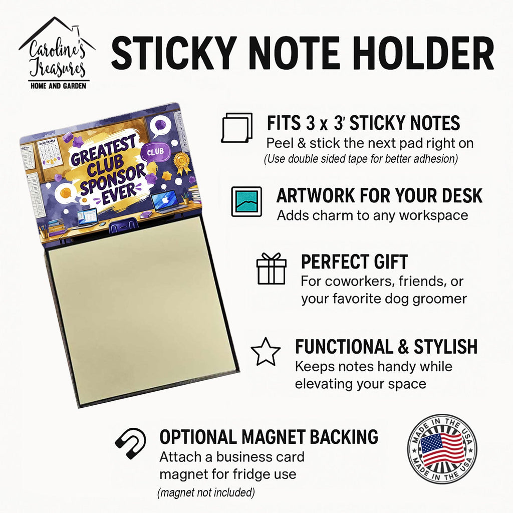 Greatest Club Sponsor Ever Funny Sticky Note Holder for Teacher's Gift Refillable with 3x3 Notes