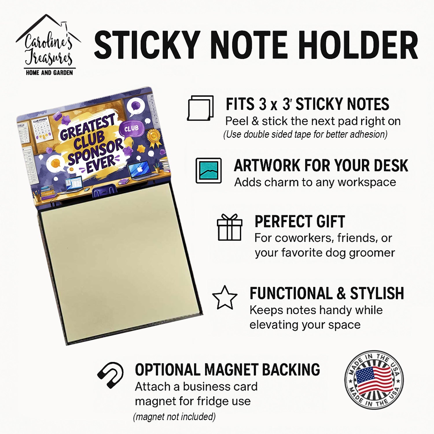 Greatest Club Sponsor Ever Funny Sticky Note Holder for Teacher's Gift Refillable with 3x3 Notes