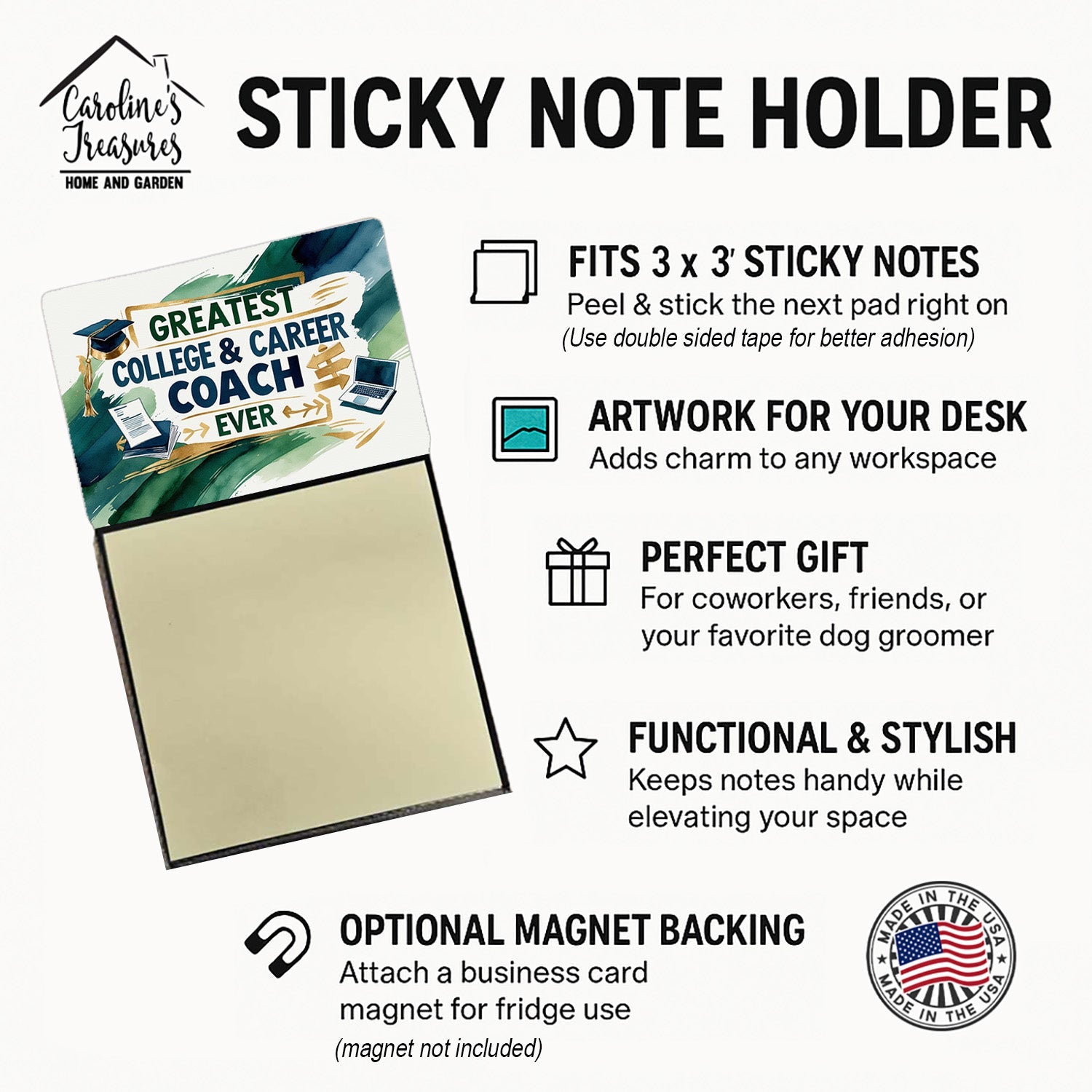 Greatest College Coach Ever Funny Sticky Note Holder for Teacher's Gift Refillable with 3x3 Notes