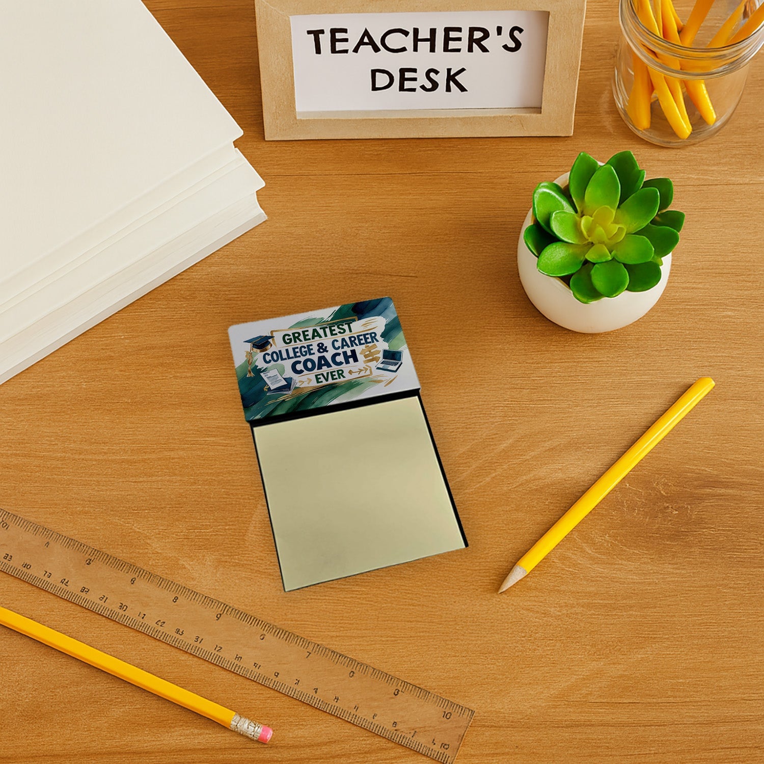 Greatest College Coach Ever Funny Sticky Note Holder for Teacher's Gift Refillable with 3x3 Notes