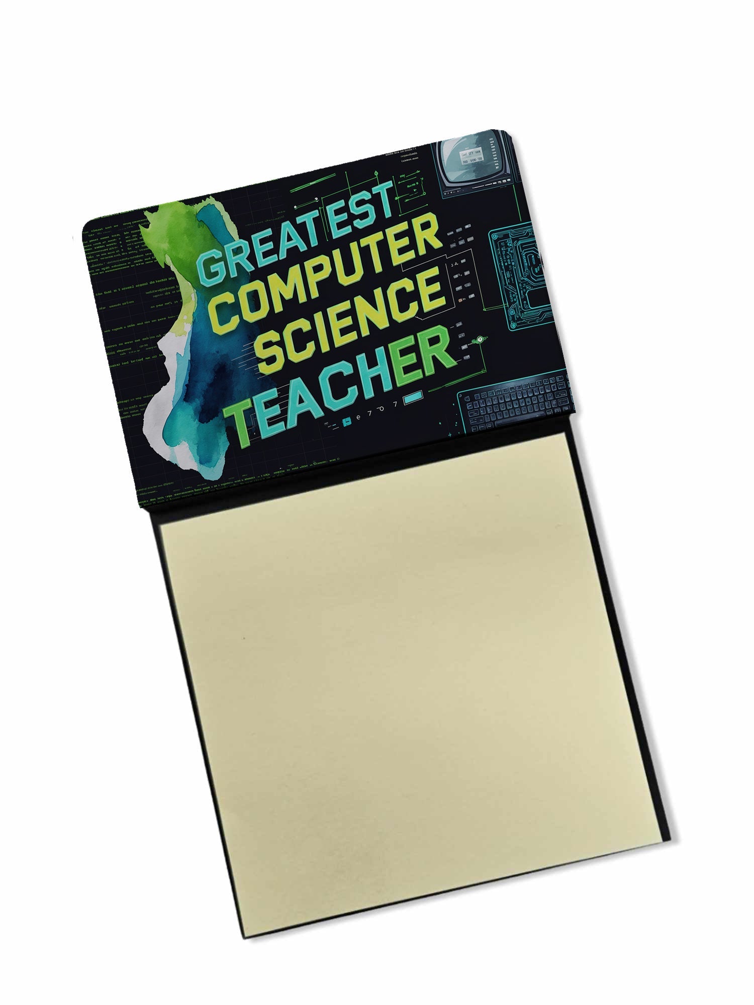Greatest Computer Science Teacher Ever Funny Sticky Note Holder for Teacher's Gift Refillable with 3x3 Notes