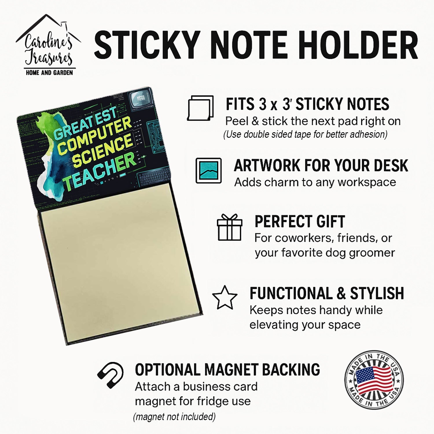 Greatest Computer Science Teacher Ever Funny Sticky Note Holder for Teacher's Gift Refillable with 3x3 Notes