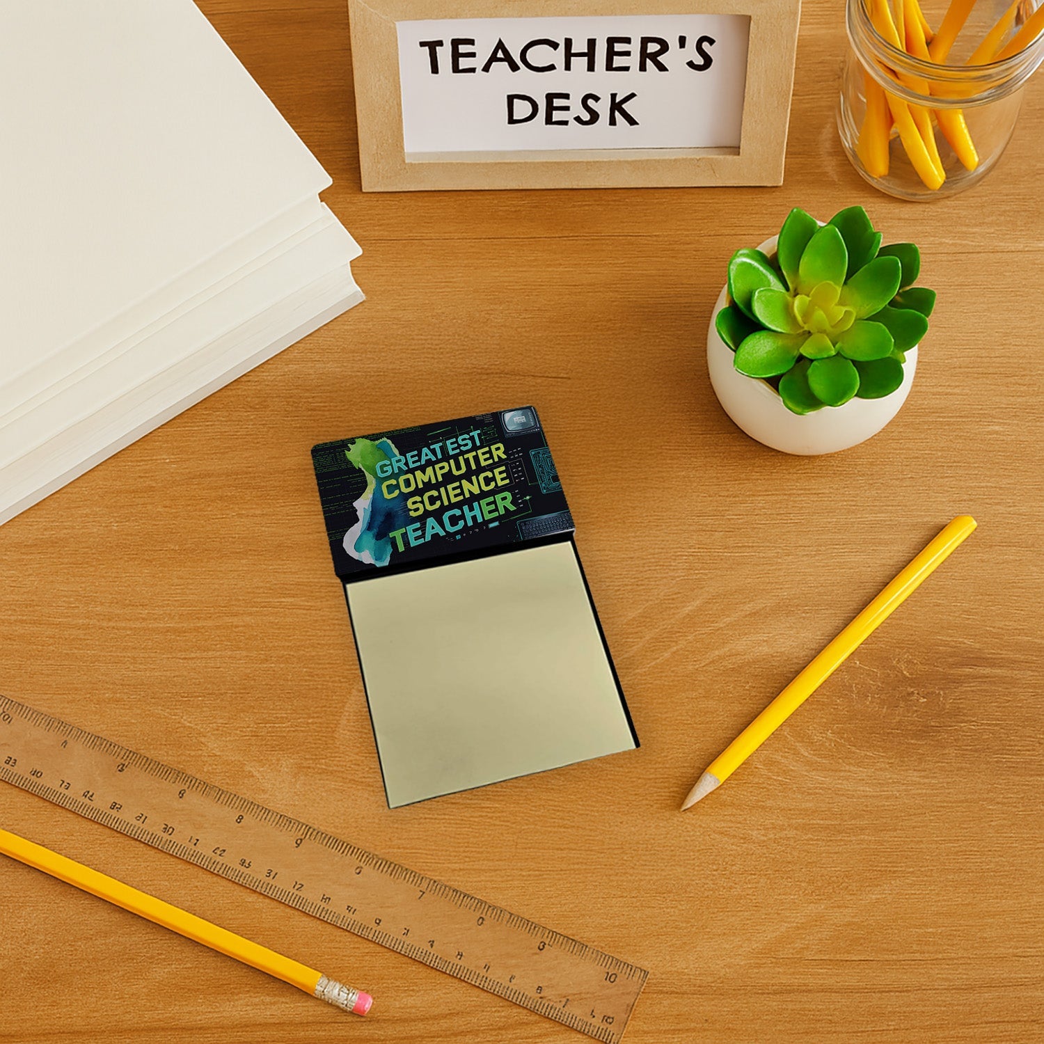 Greatest Computer Science Teacher Ever Funny Sticky Note Holder for Teacher's Gift Refillable with 3x3 Notes