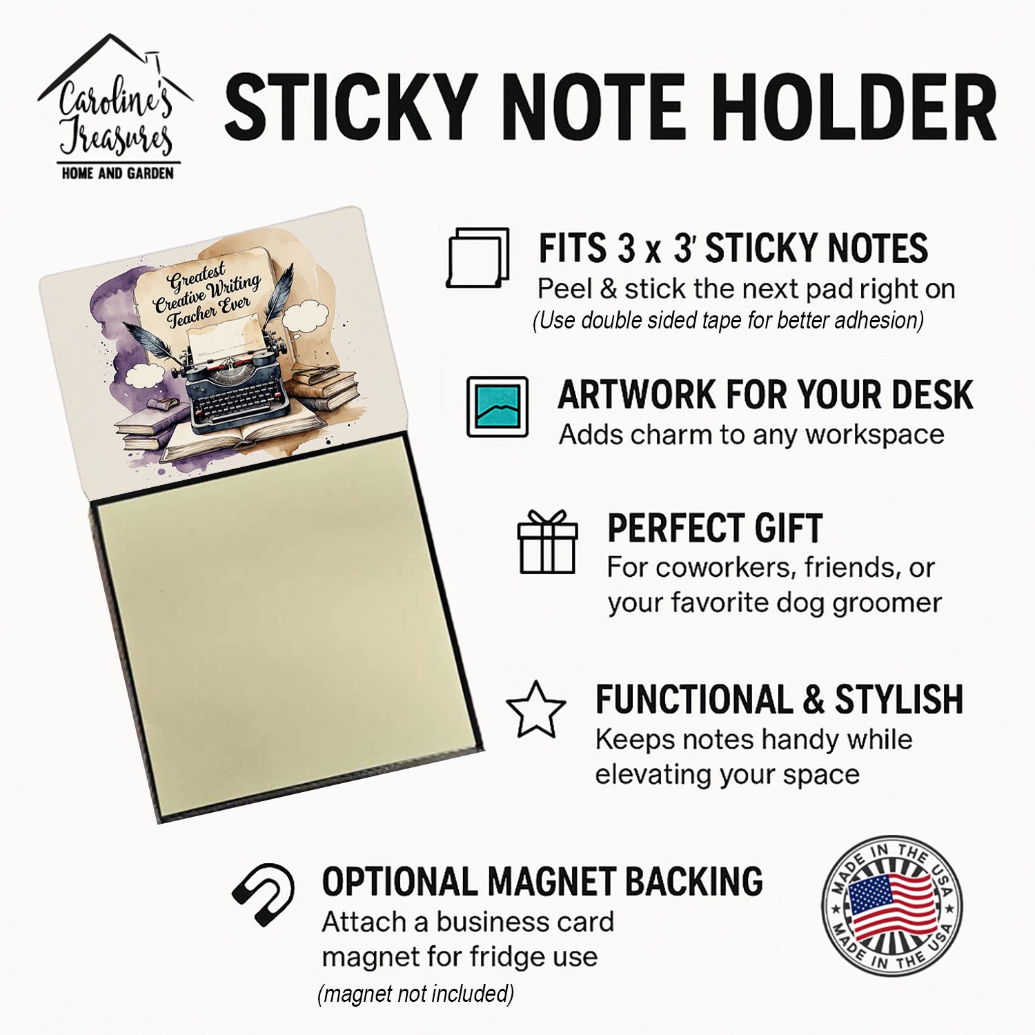 Greatest Creative Writing Teacher Ever Funny Sticky Note Holder for Teacher's Gift Refillable with 3x3 Notes