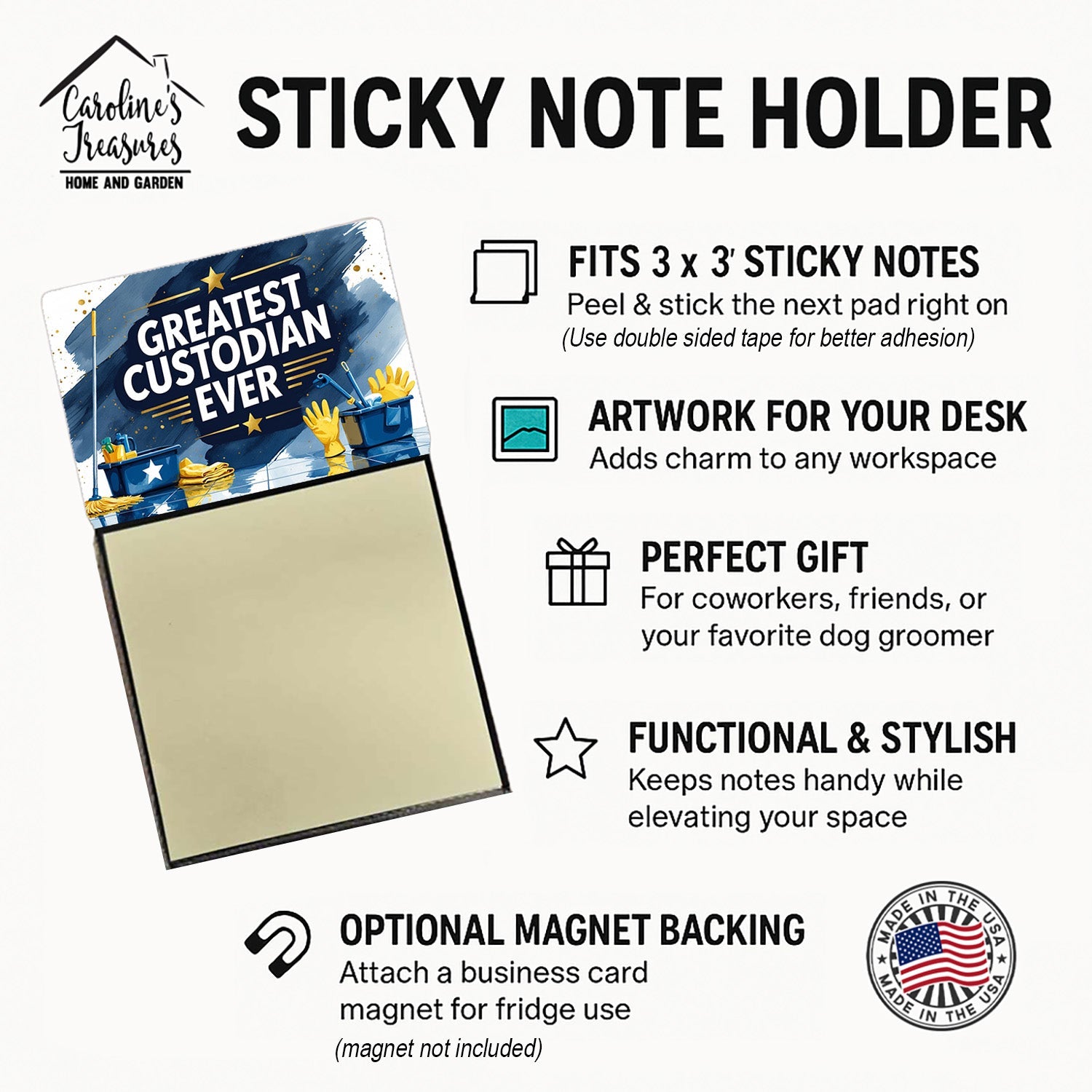 Greatest Custodian Ever Funny Sticky Note Holder for Teacher's Gift Refillable with 3x3 Notes