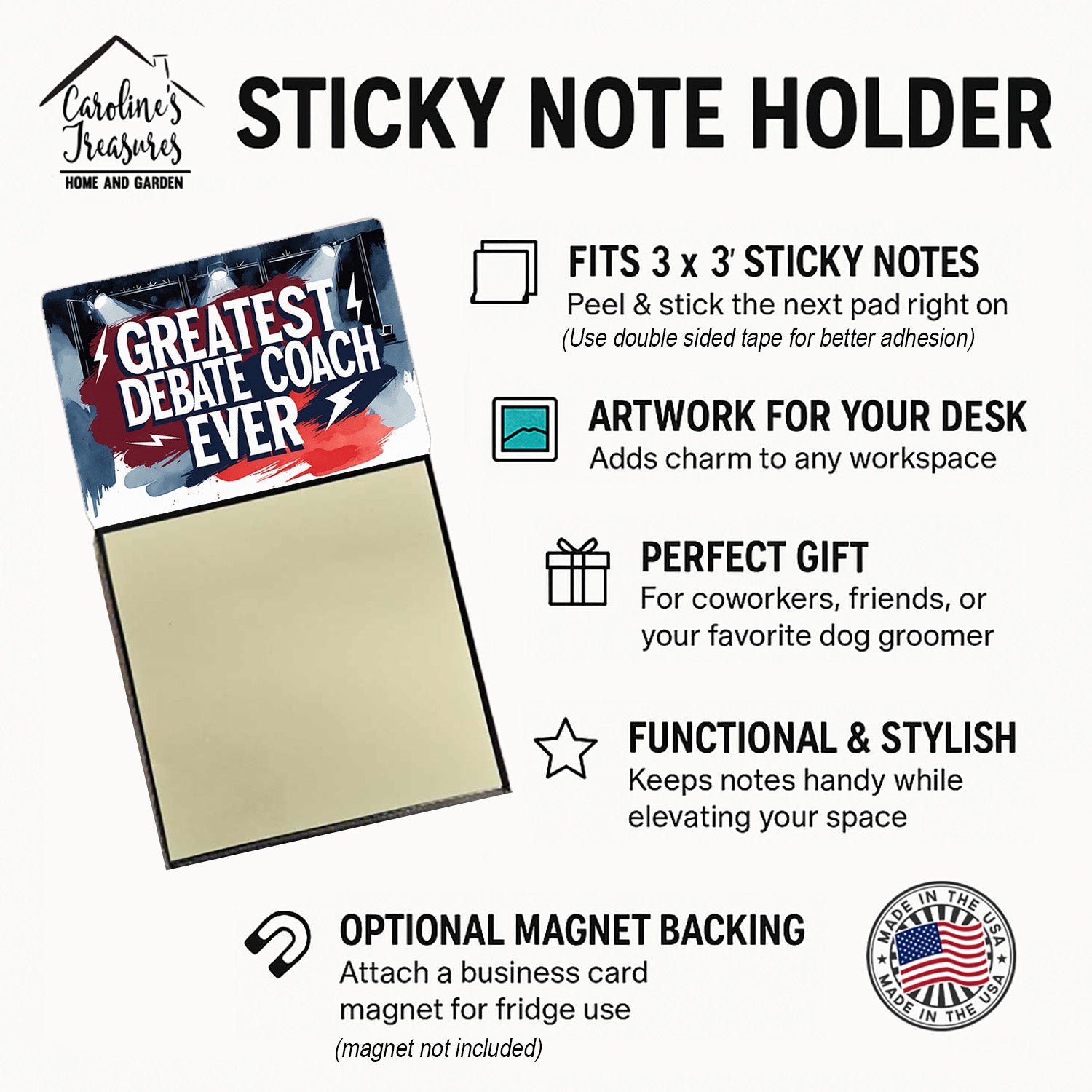 Greatest Debate Coach Ever Funny Sticky Note Holder for Teacher's Gift Refillable with 3x3 Notes