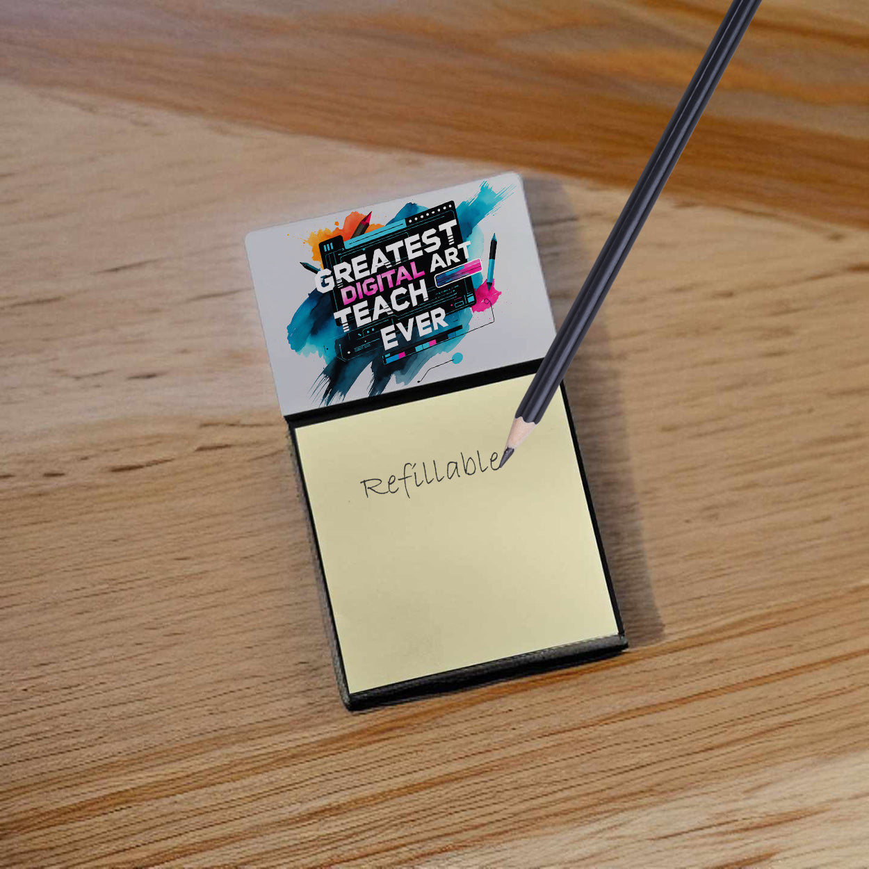 Greatest Digital Art Teacher Ever Funny Sticky Note Holder for Teacher's Gift Refillable with 3x3 Notes