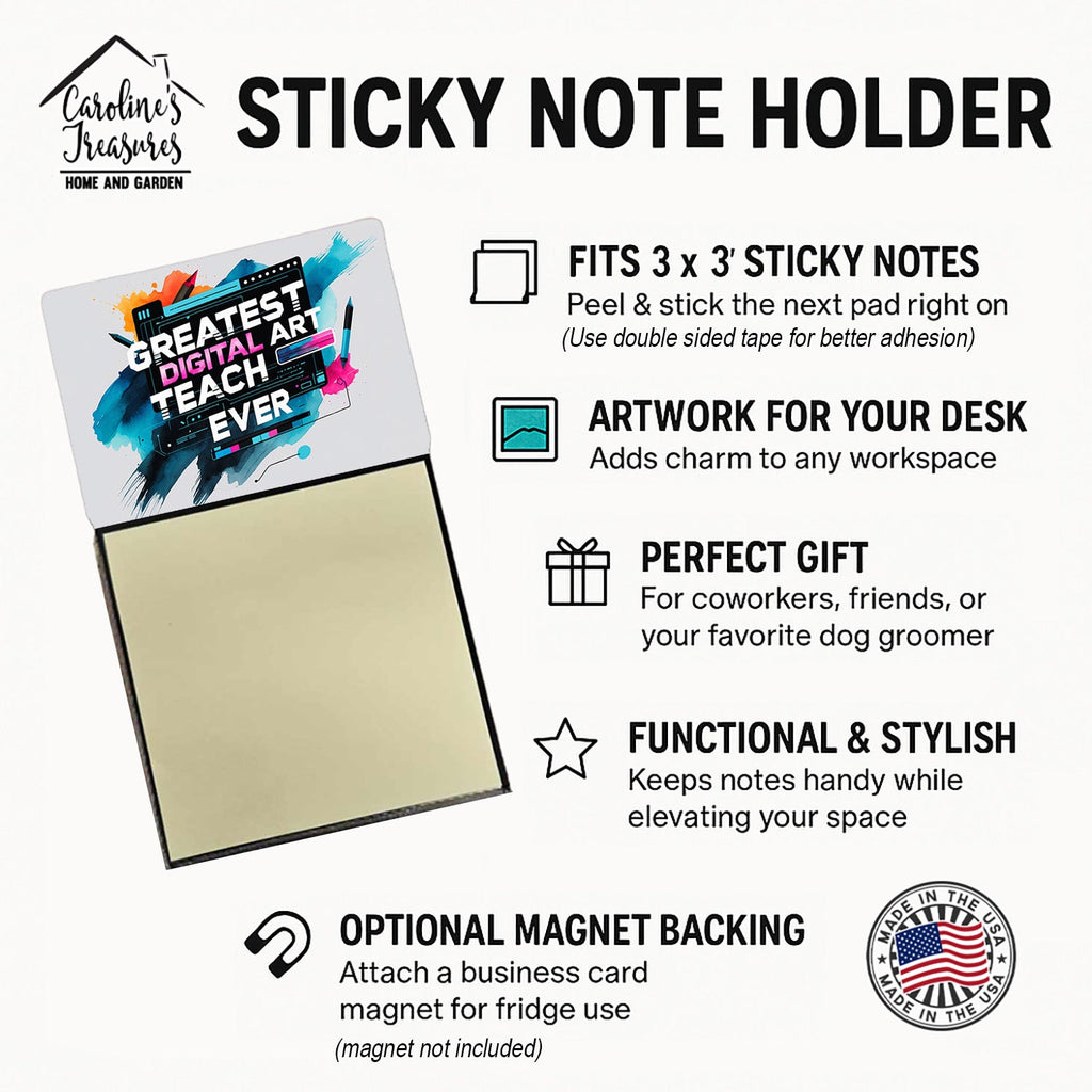 Greatest Digital Art Teacher Ever Funny Sticky Note Holder for Teacher's Gift Refillable with 3x3 Notes