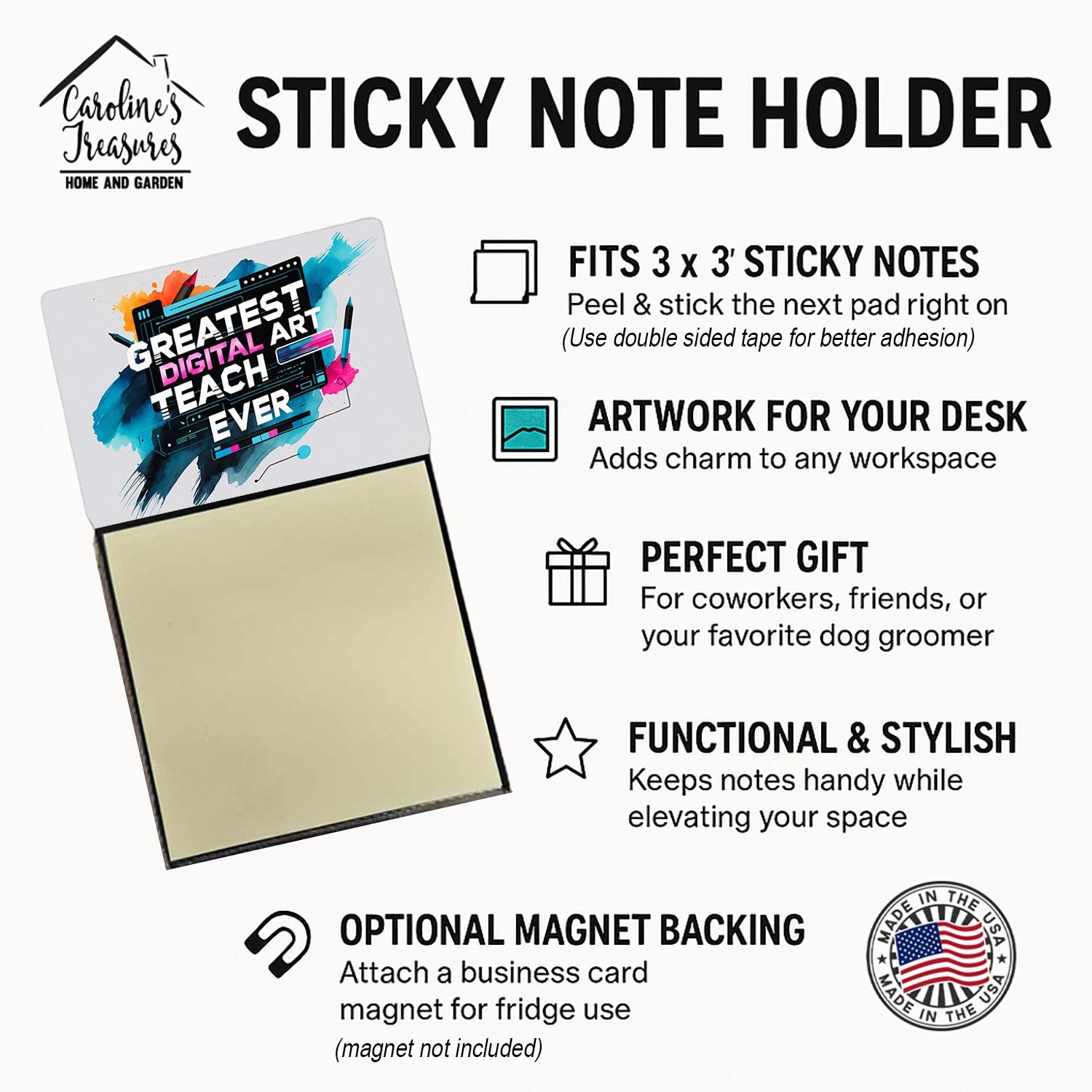 Greatest Digital Art Teacher Ever Funny Sticky Note Holder for Teacher's Gift Refillable with 3x3 Notes