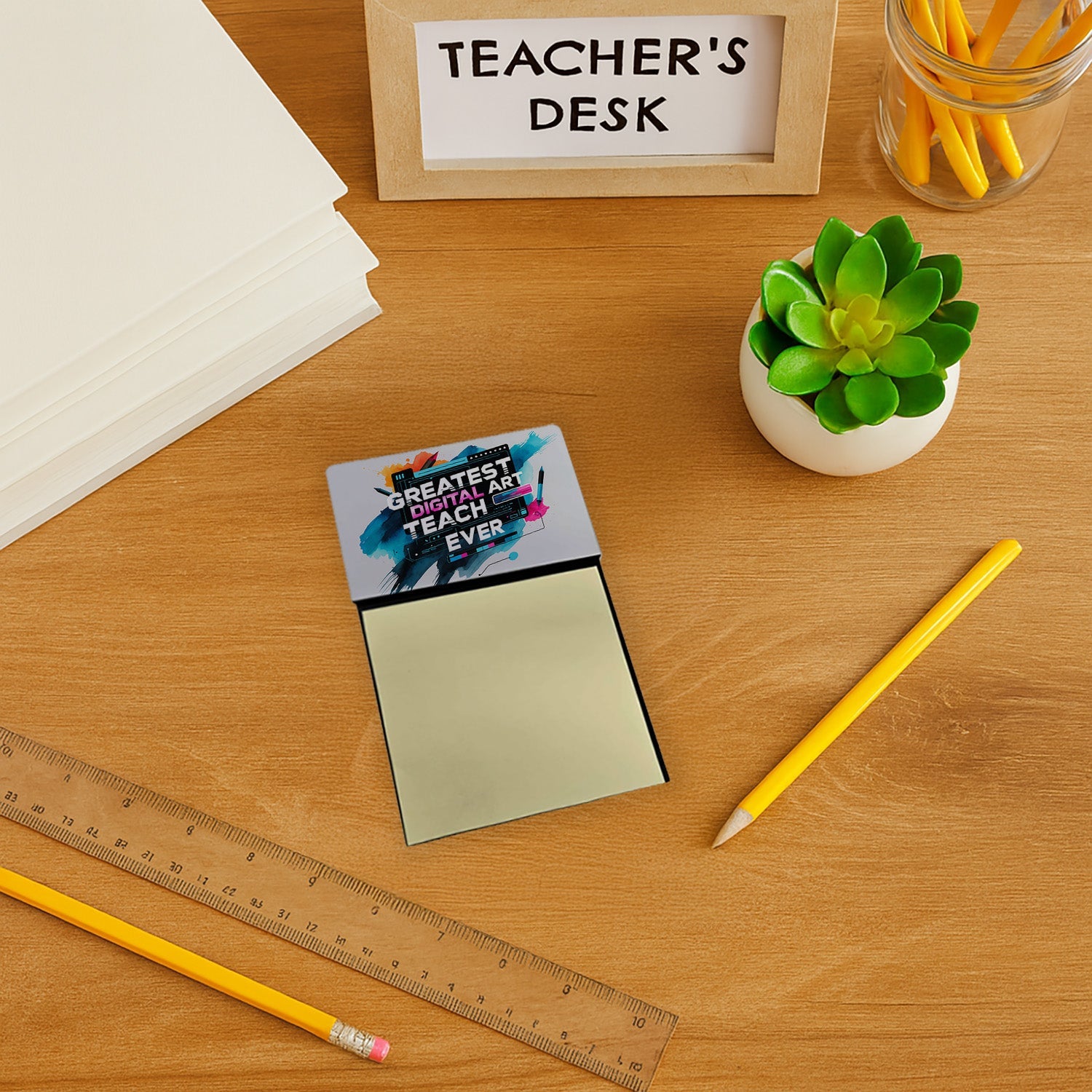 Greatest Digital Art Teacher Ever Funny Sticky Note Holder for Teacher's Gift Refillable with 3x3 Notes