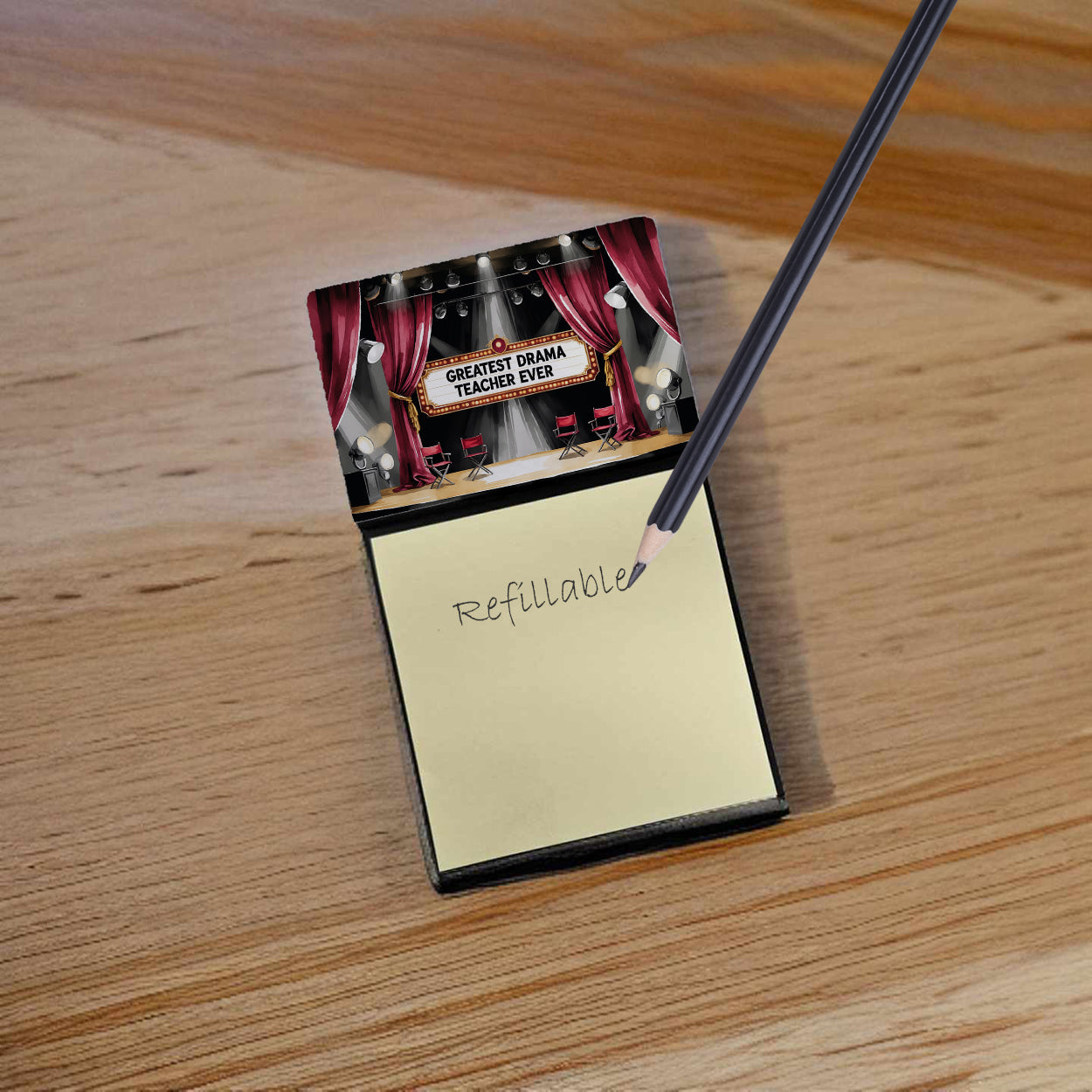 Greatest Drama Teacher Ever Funny Sticky Note Holder for Teacher's Gift Refillable with 3x3 Notes