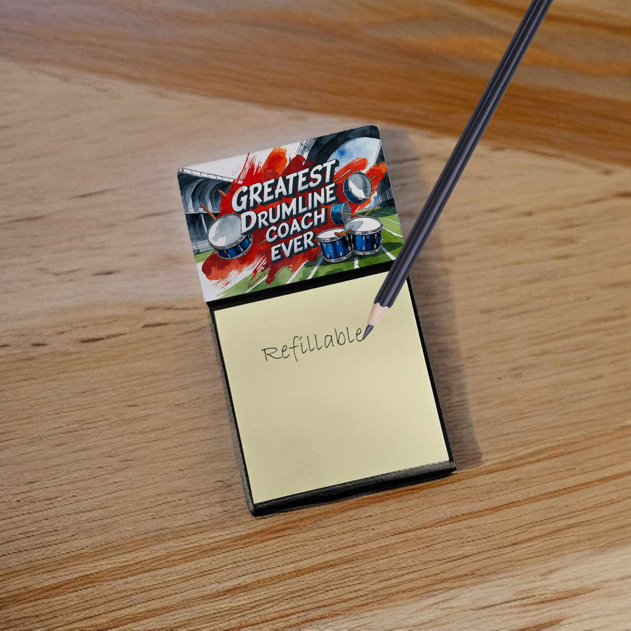 Greatest Drumline Coach Ever Funny Sticky Note Holder for Teacher's Gift Refillable with 3x3 Notes