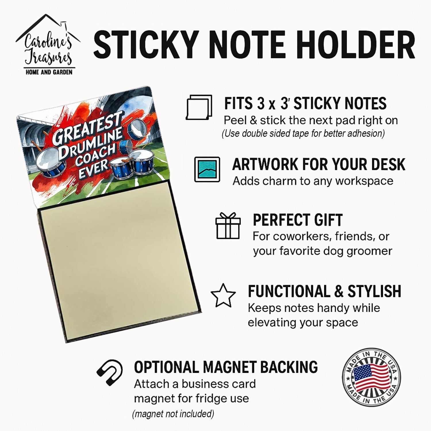 Greatest Drumline Coach Ever Funny Sticky Note Holder for Teacher's Gift Refillable with 3x3 Notes