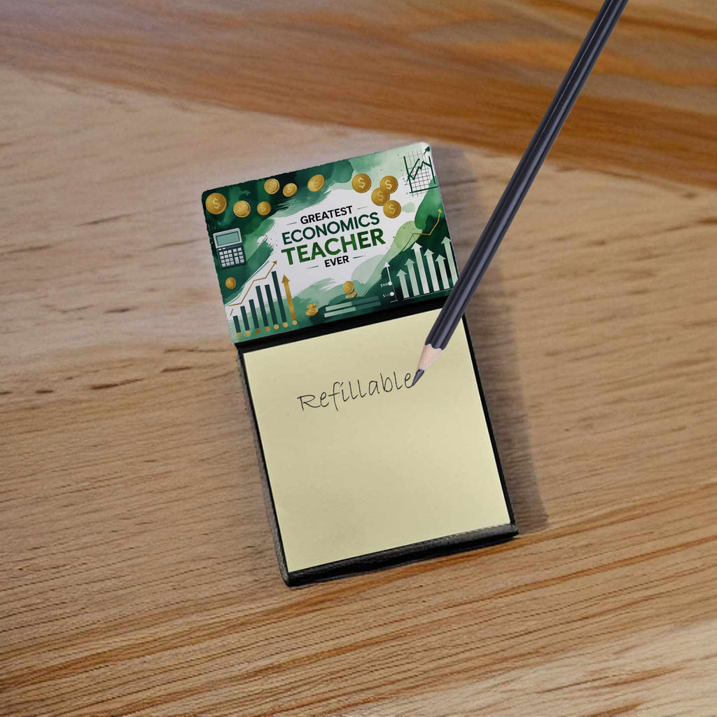Greatest Economics Teacher Ever Funny Sticky Note Holder for Teacher's Gift Refillable with 3x3 Notes