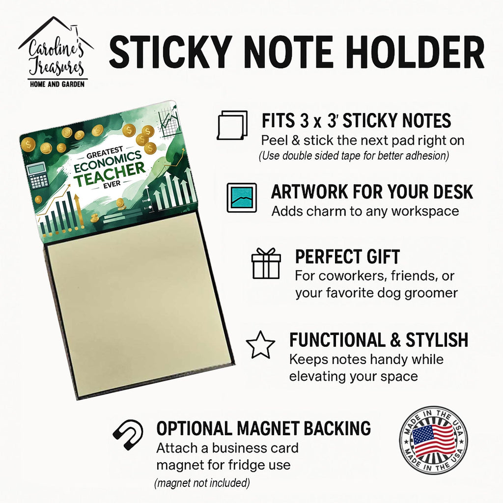 Greatest Economics Teacher Ever Funny Sticky Note Holder for Teacher's Gift Refillable with 3x3 Notes