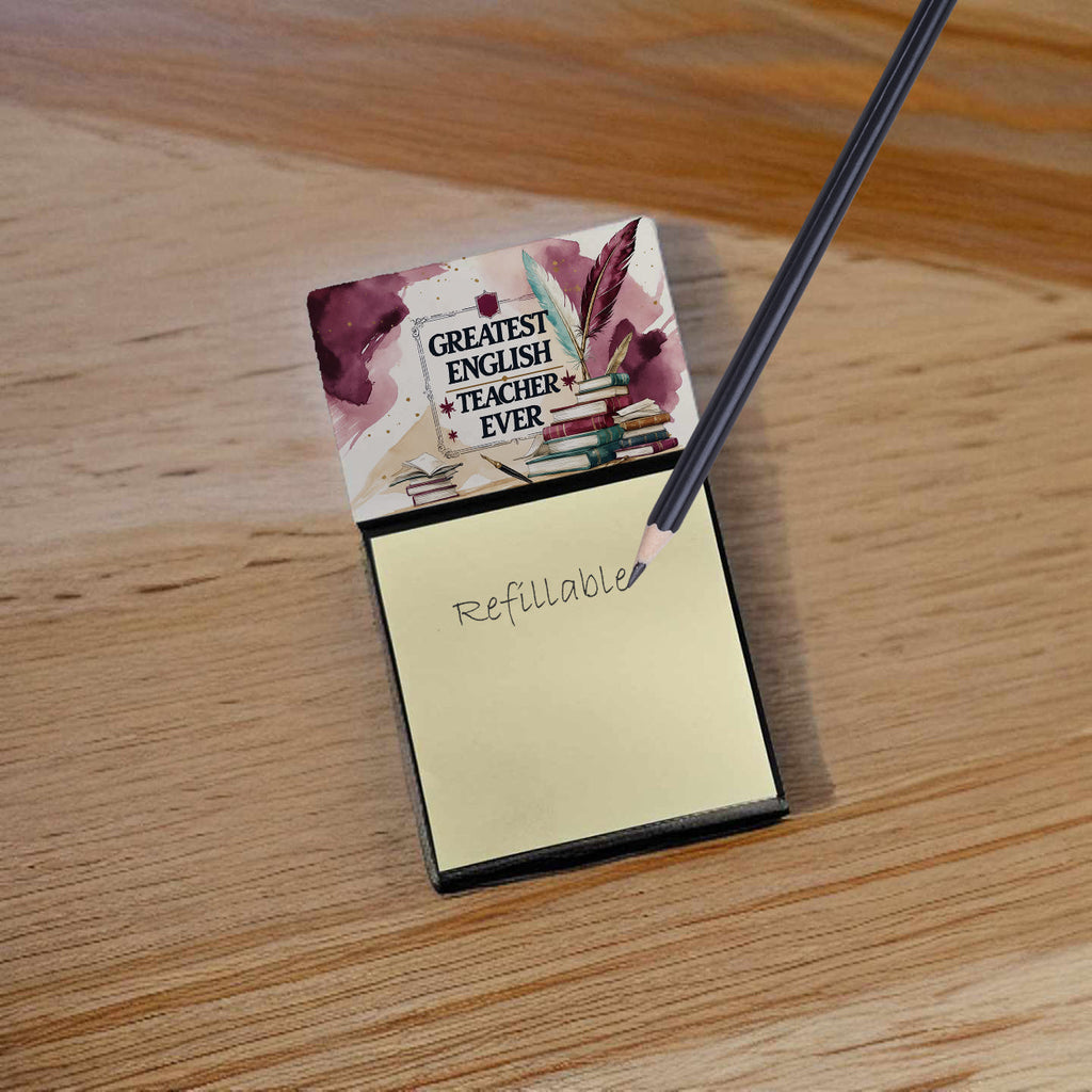 Greatest English Teacher Ever Funny Sticky Note Holder for Teacher's Gift Refillable with 3x3 Notes