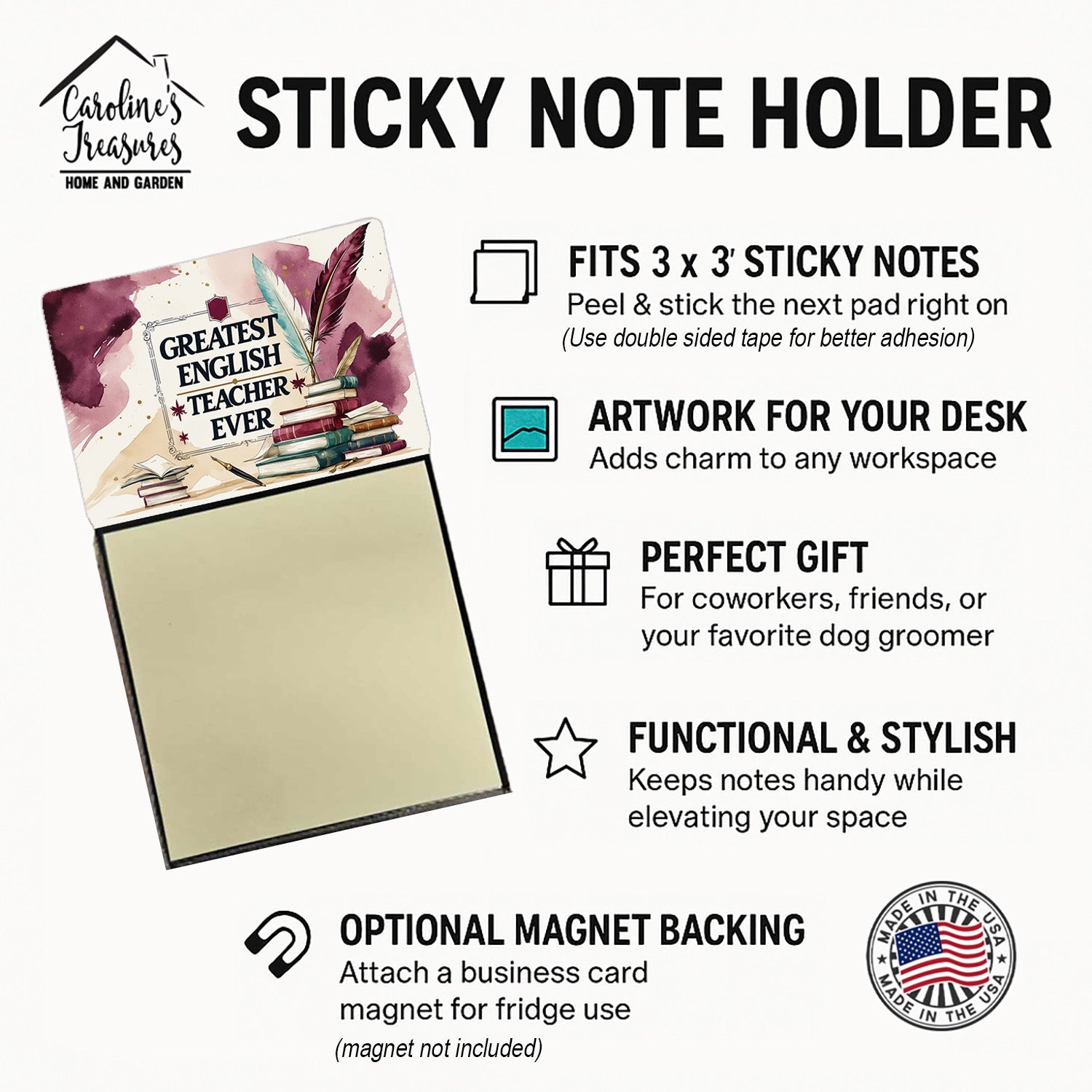 Greatest English Teacher Ever Funny Sticky Note Holder for Teacher's Gift Refillable with 3x3 Notes
