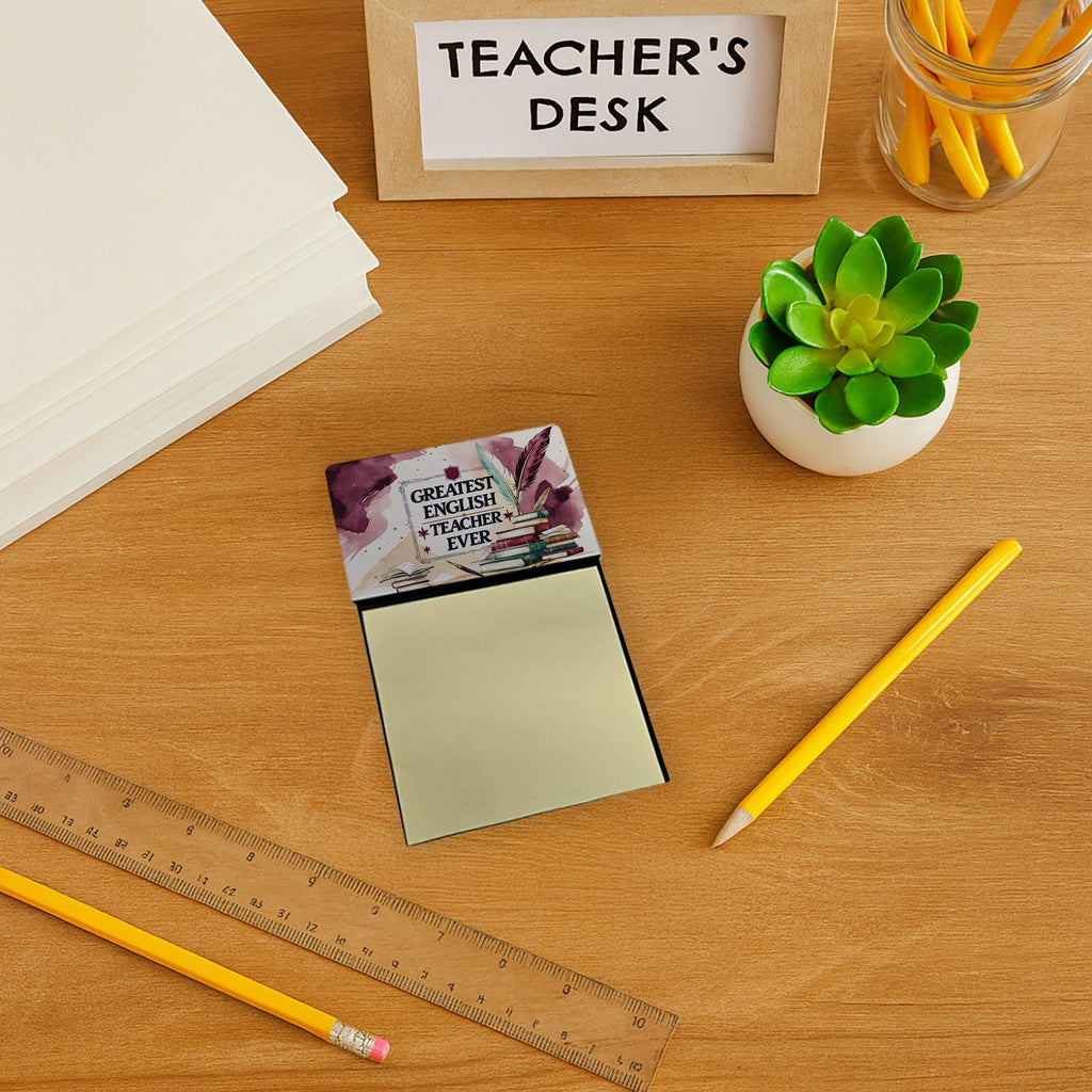 Greatest English Teacher Ever Funny Sticky Note Holder for Teacher's Gift Refillable with 3x3 Notes