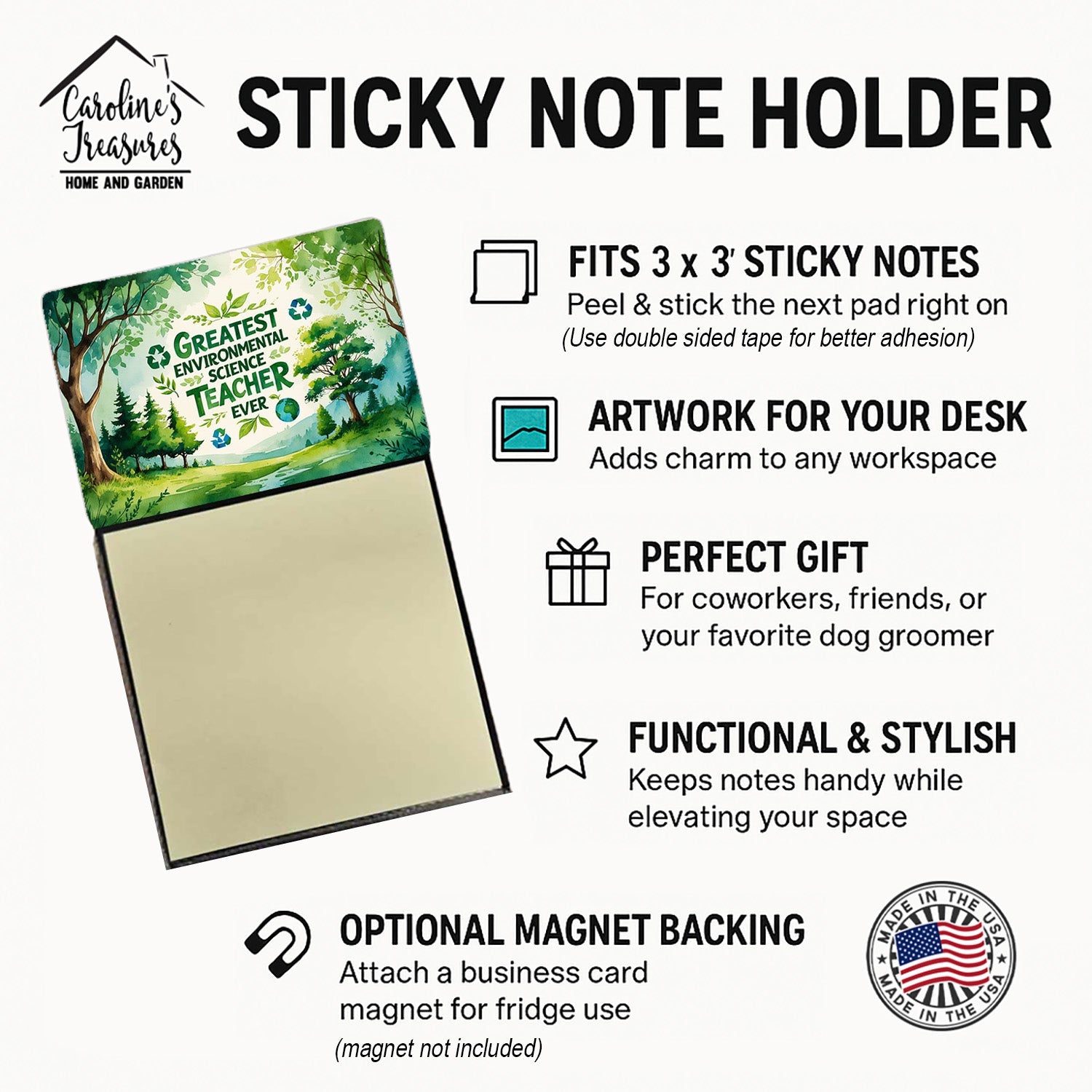 Greatest Environmental Science Teacher Ever Funny Sticky Note Holder for Teacher's Gift Refillable with 3x3 Notes