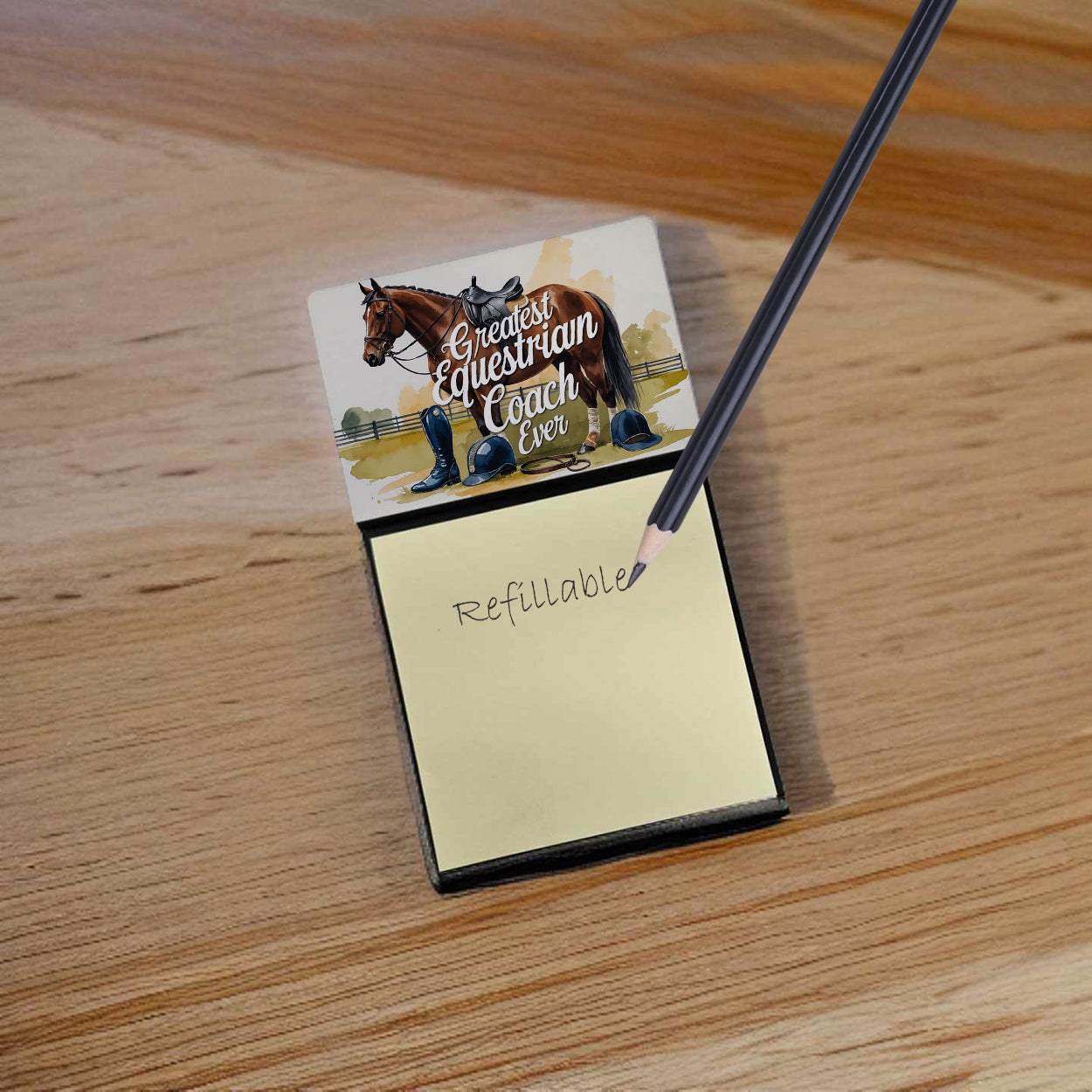 Greatest Equestrian Coach Ever Funny Sticky Note Holder for Teacher's Gift Refillable with 3x3 Notes
