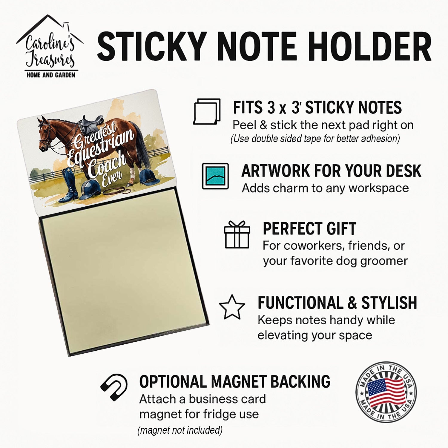 Greatest Equestrian Coach Ever Funny Sticky Note Holder for Teacher's Gift Refillable with 3x3 Notes