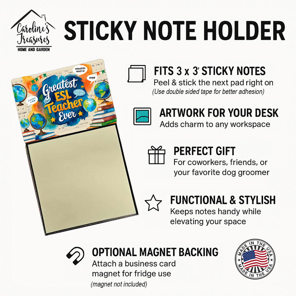 Greatest ESL Teacher Ever Funny Sticky Note Holder for Teacher's Gift Refillable with 3x3 Notes