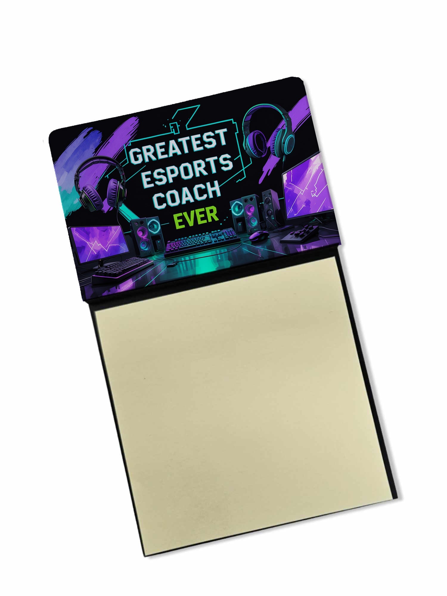 Greatest Esports Coach Ever Funny Sticky Note Holder for Teacher's Gift Refillable with 3x3 Notes