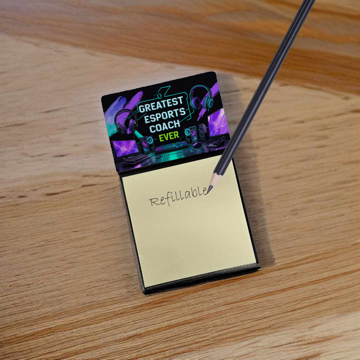 Greatest Esports Coach Ever Funny Sticky Note Holder for Teacher's Gift Refillable with 3x3 Notes