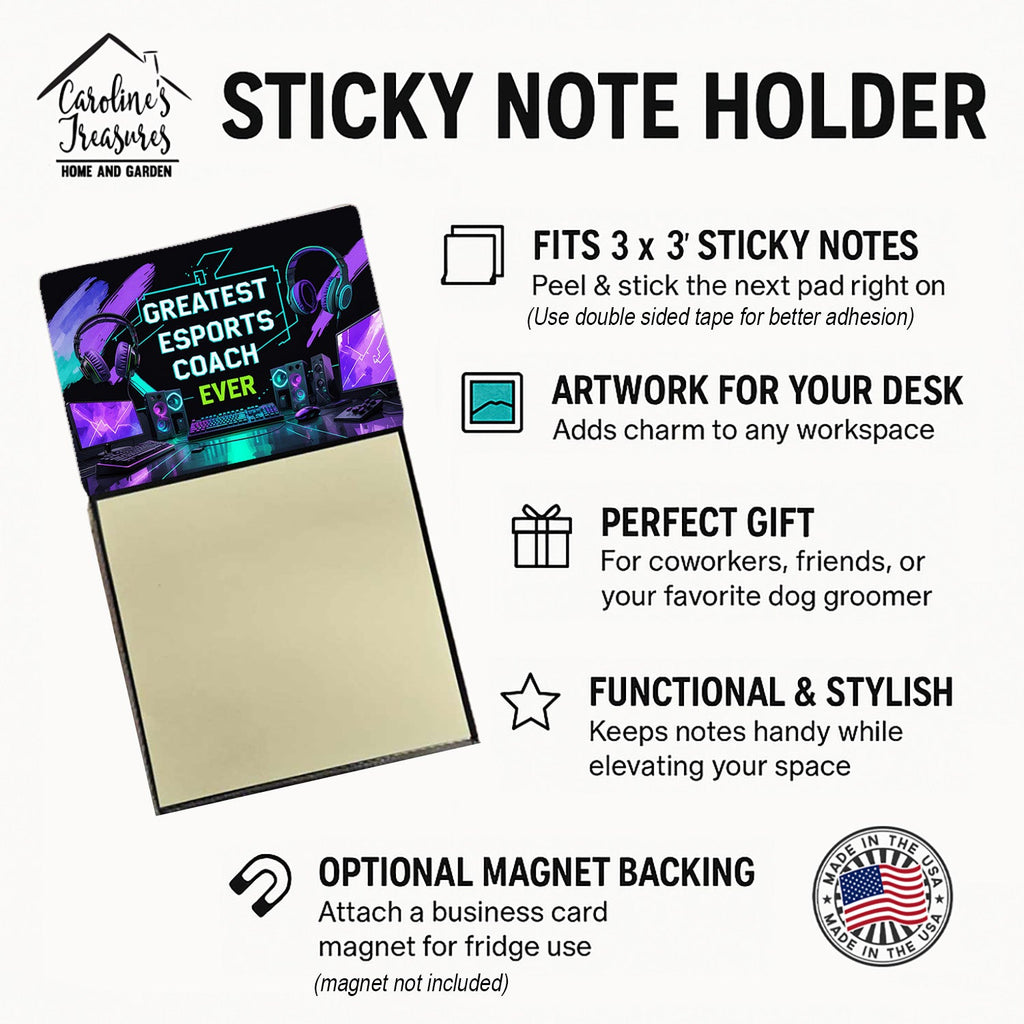 Greatest Esports Coach Ever Funny Sticky Note Holder for Teacher's Gift Refillable with 3x3 Notes