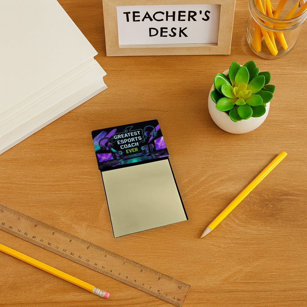 Greatest Esports Coach Ever Funny Sticky Note Holder for Teacher's Gift Refillable with 3x3 Notes