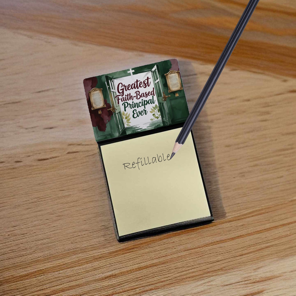 Greatest Faith-Based Principal Ever Funny Sticky Note Holder for Teacher's Gift Refillable with 3x3 Notes