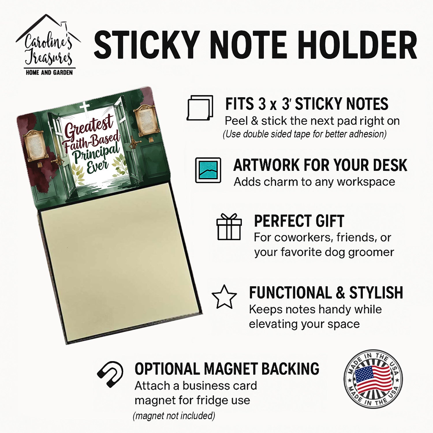 Greatest Faith-Based Principal Ever Funny Sticky Note Holder for Teacher's Gift Refillable with 3x3 Notes