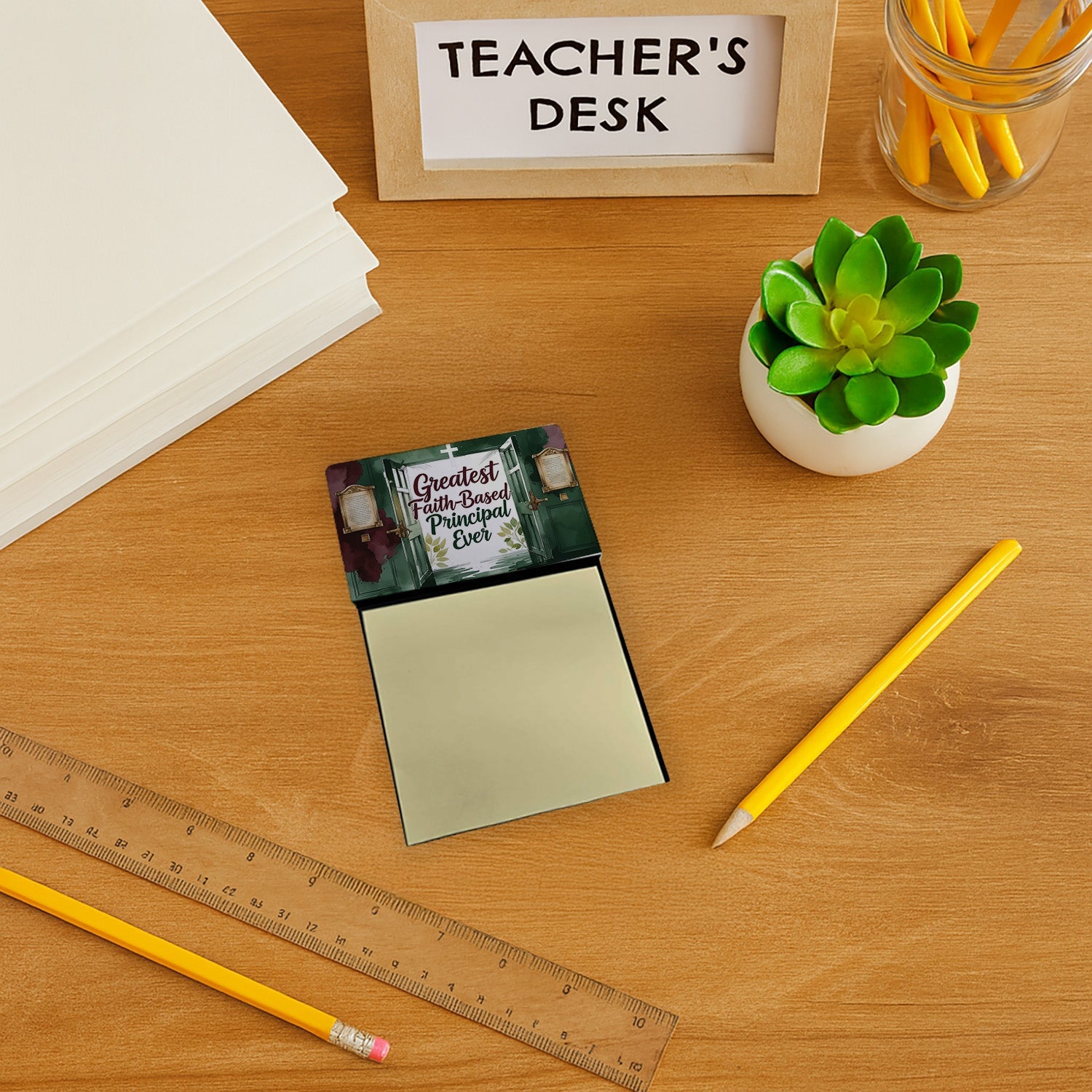 Greatest Faith-Based Principal Ever Funny Sticky Note Holder for Teacher's Gift Refillable with 3x3 Notes