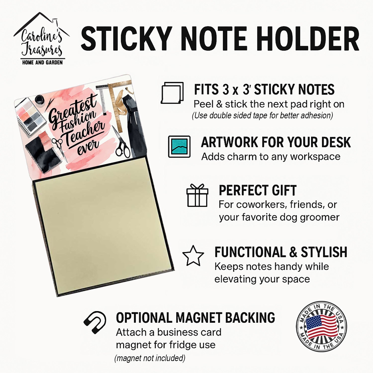 Greatest Fashion Design Teacher Ever Funny Sticky Note Holder for Teacher's Gift Refillable with 3x3 Notes