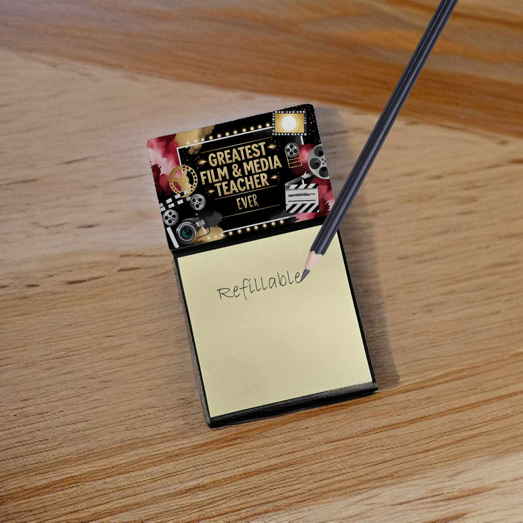 Greatest Film Teacher Ever Funny Sticky Note Holder for Teacher's Gift Refillable with 3x3 Notes