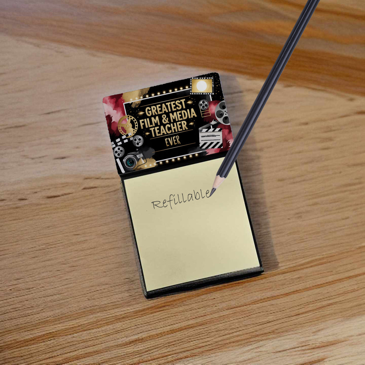 Greatest Film Teacher Ever Funny Sticky Note Holder for Teacher's Gift Refillable with 3x3 Notes