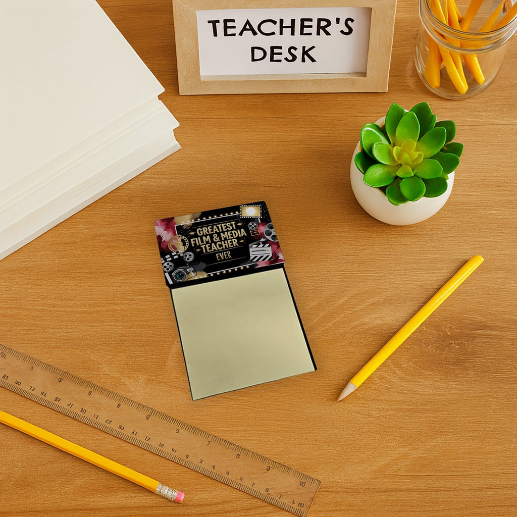 Greatest Film Teacher Ever Funny Sticky Note Holder for Teacher's Gift Refillable with 3x3 Notes