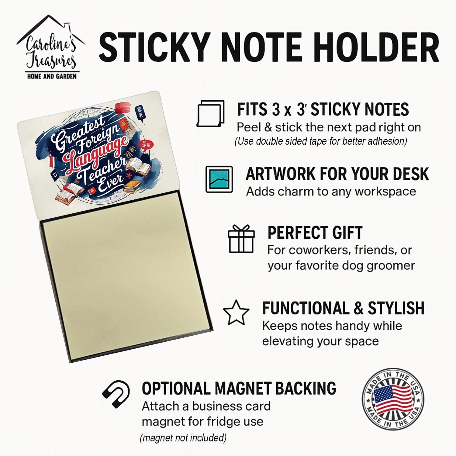 Greatest Foreign Language Teacher Ever Funny Sticky Note Holder for Teacher's Gift Refillable with 3x3 Notes