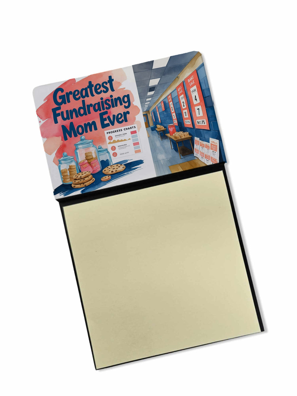 Greatest Fundraising Mom Ever Funny Sticky Note Holder for Teacher's Gift Refillable with 3x3 Notes
