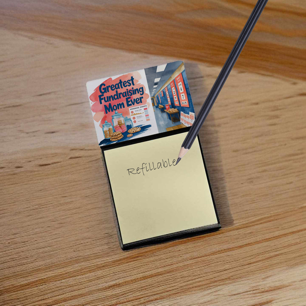 Greatest Fundraising Mom Ever Funny Sticky Note Holder for Teacher's Gift Refillable with 3x3 Notes