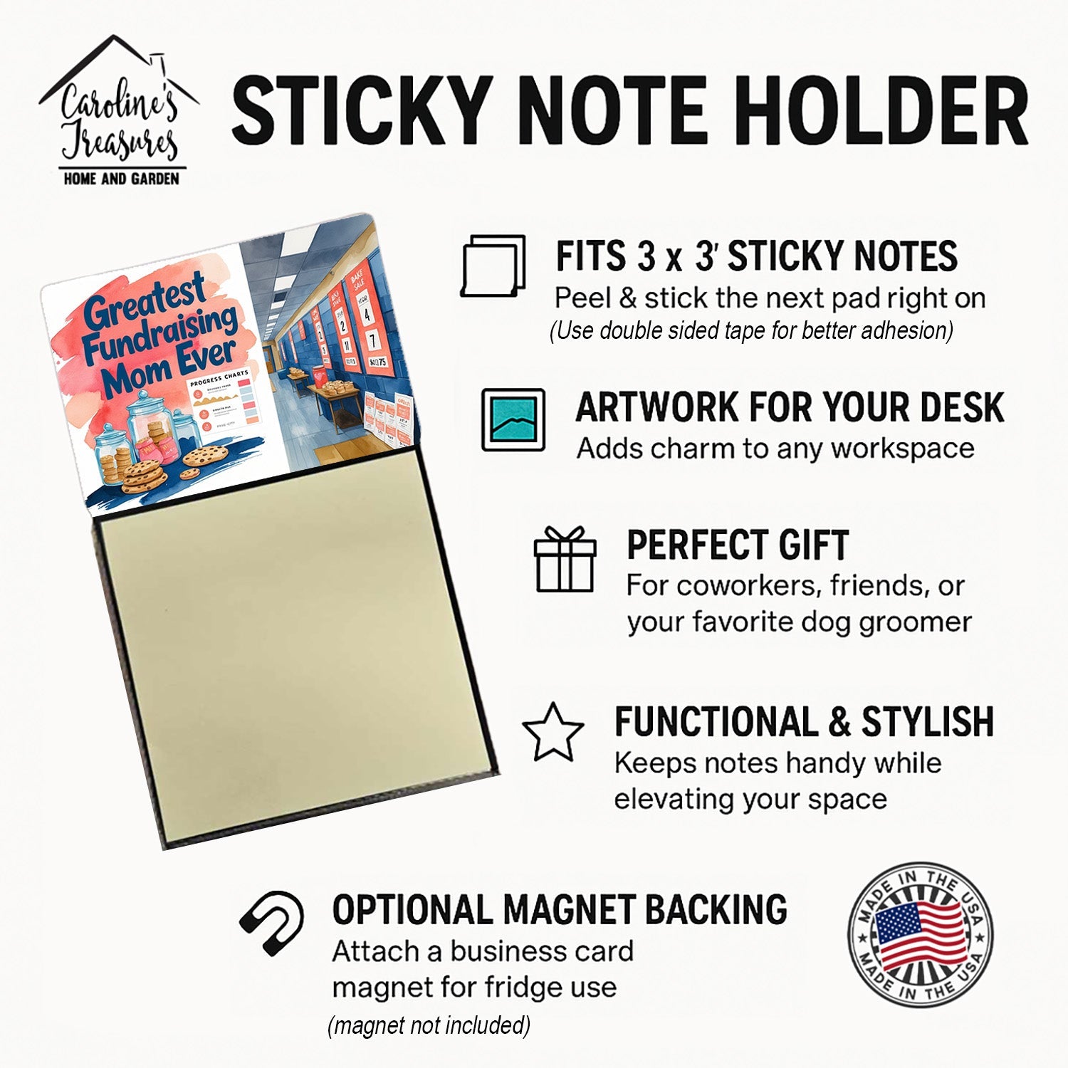 Greatest Fundraising Mom Ever Funny Sticky Note Holder for Teacher's Gift Refillable with 3x3 Notes