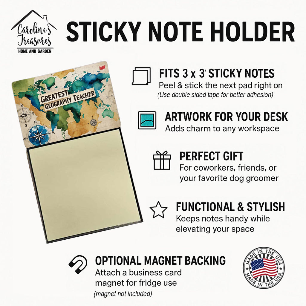 Greatest Geography Teacher Funny Sticky Note Holder for Teacher's Gift Refillable with 3x3 Notes