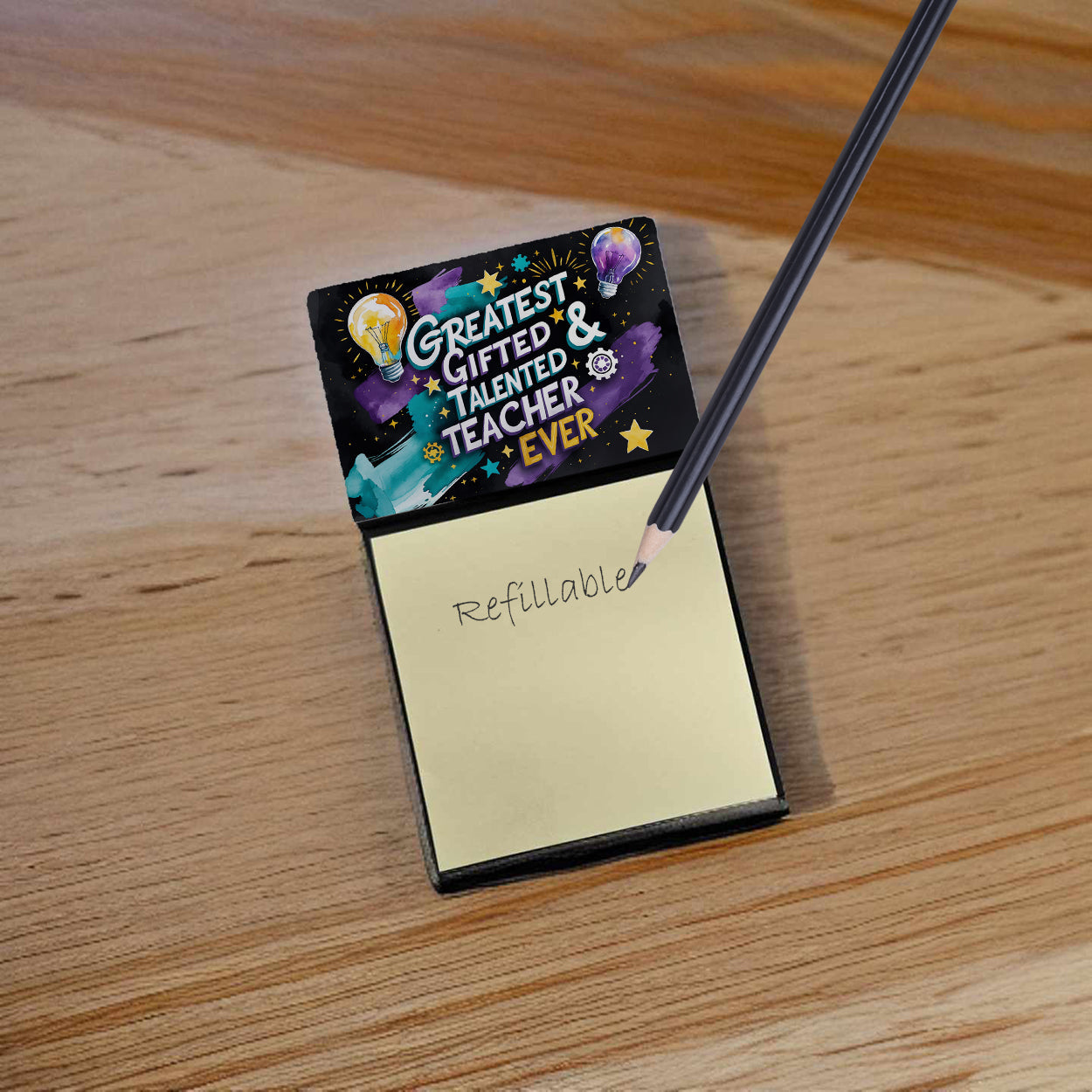 Greatest Gifted Teacher Ever Funny Sticky Note Holder for Teacher's Gift Refillable with 3x3 Notes