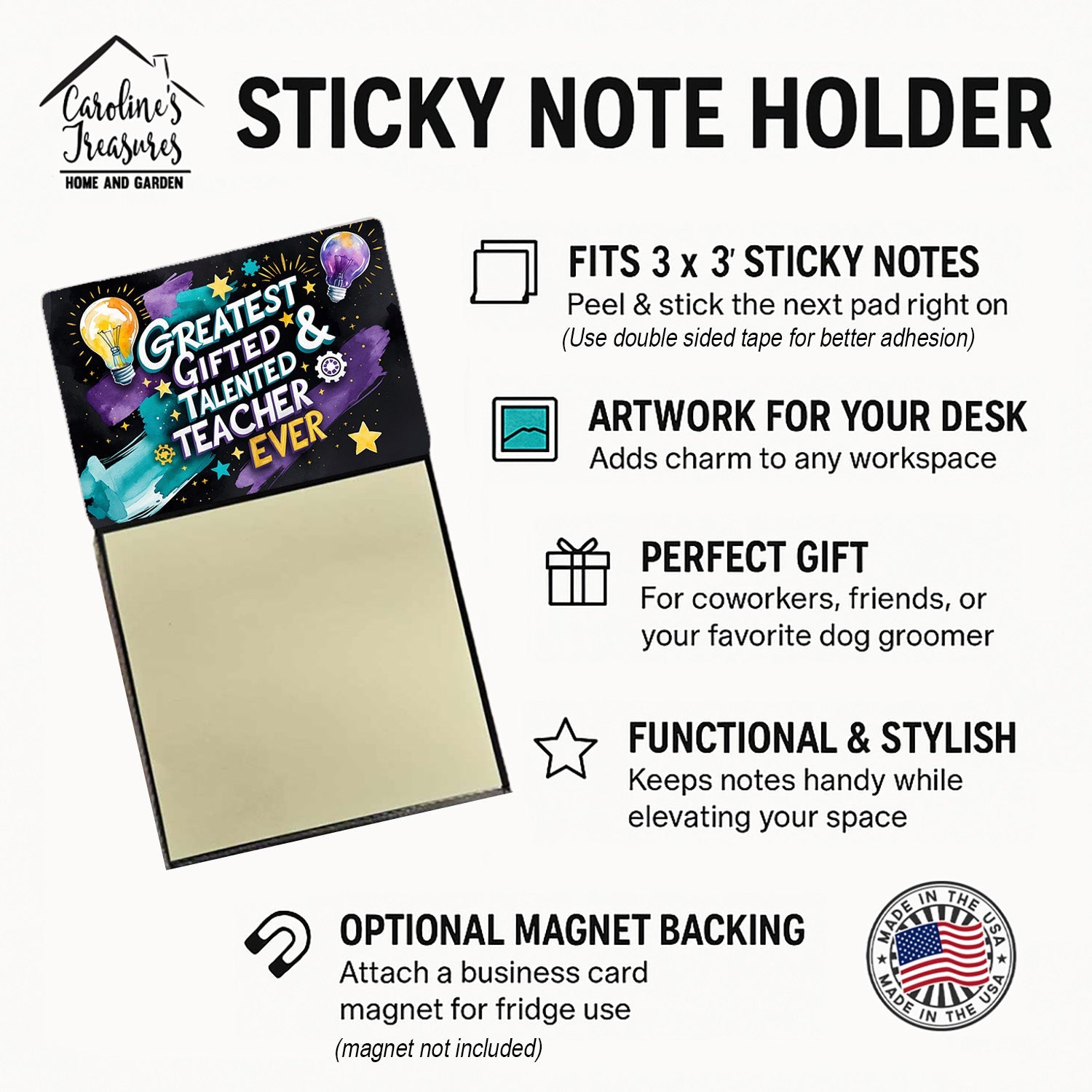 Greatest Gifted Teacher Ever Funny Sticky Note Holder for Teacher's Gift Refillable with 3x3 Notes